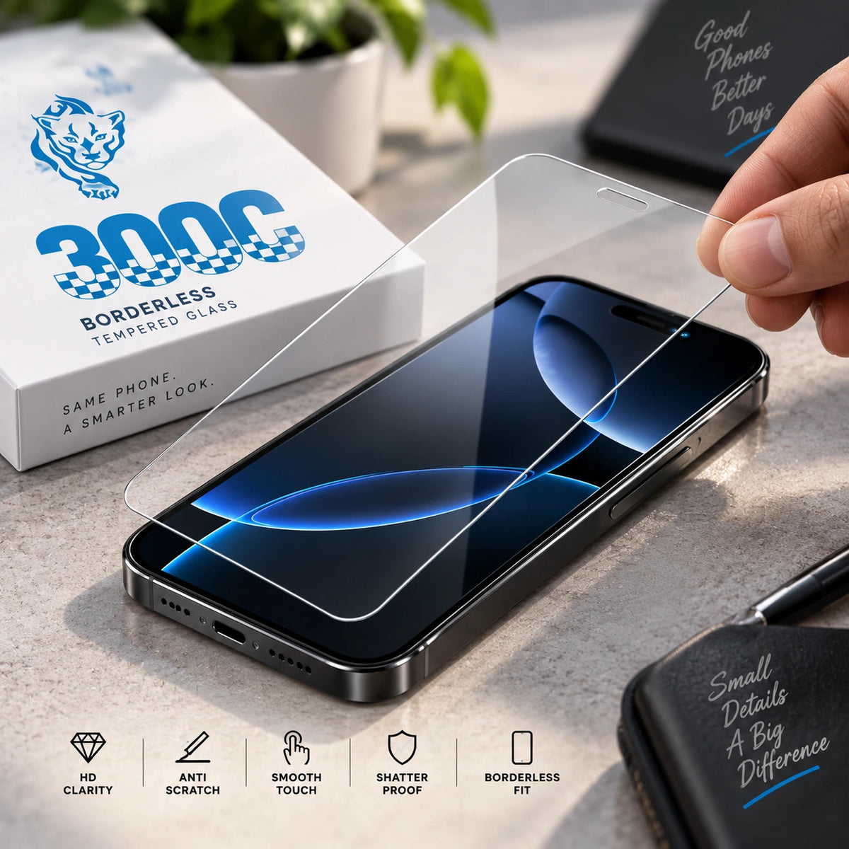 300CC Borderless Tempered Glass Screen Protector — iPhone