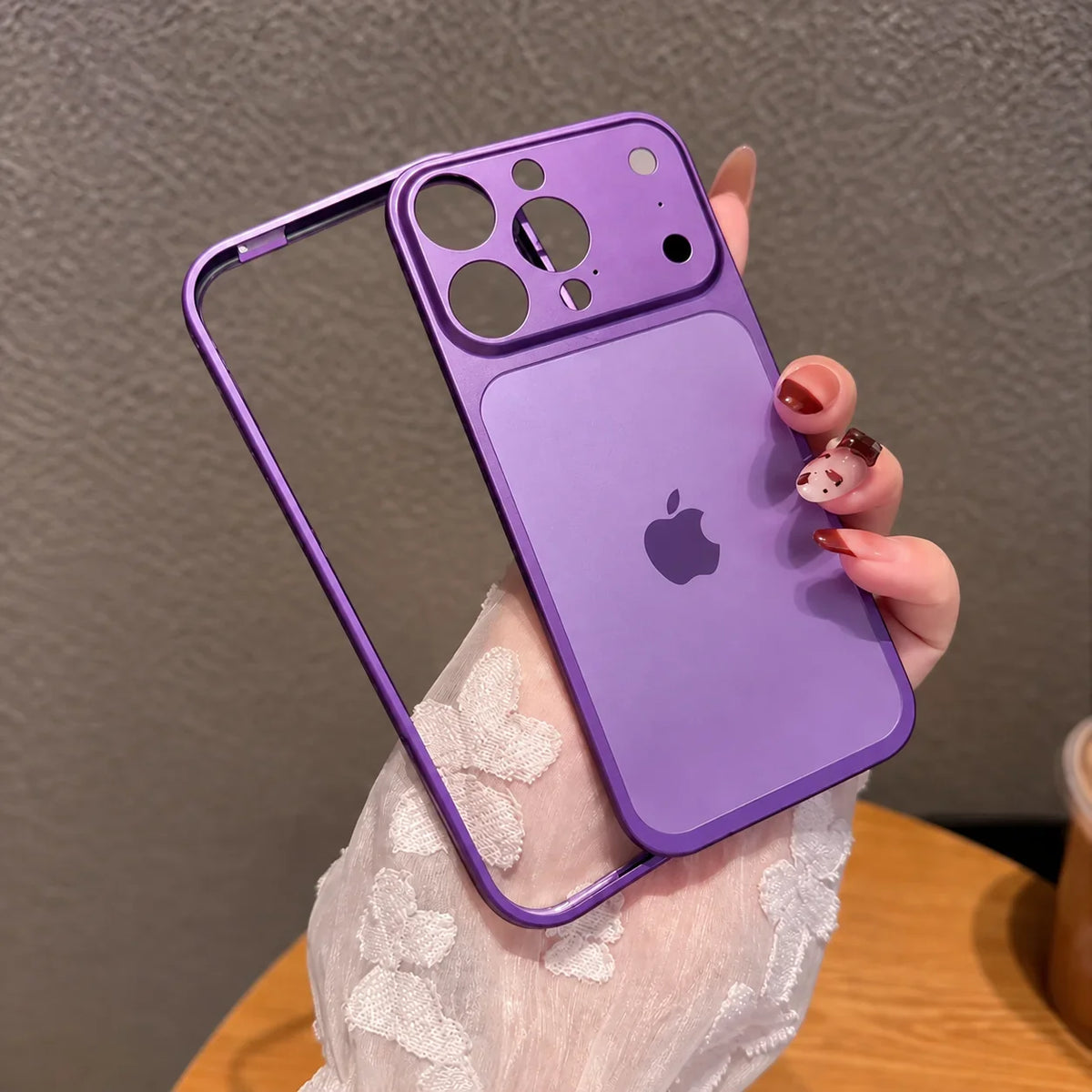 Purple iPhone 17 converter case held in hand